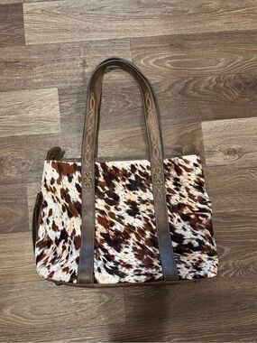 Tony lama Brown and White Cowhide Tote Bag - Leather Trim